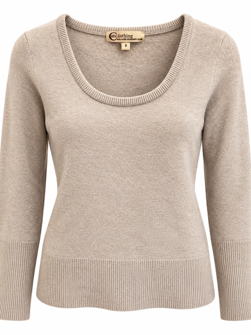Celtic Clothing 100% Geelong Wool Sweater S Oatmeal Scoop Neck Ribbed